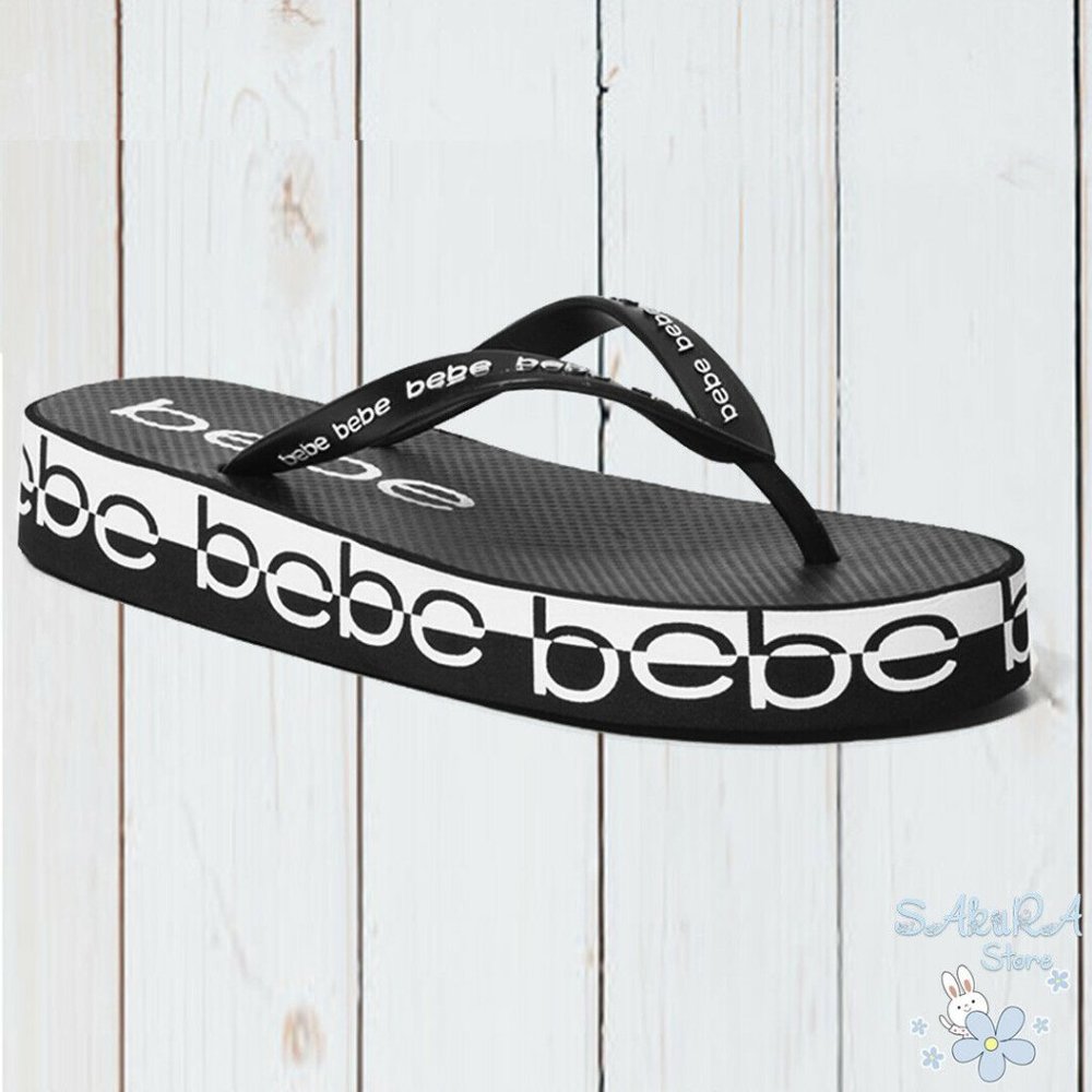 NWT BEBE WOMEN'S BLACK SLIPPERS PLATFORM SANDALS